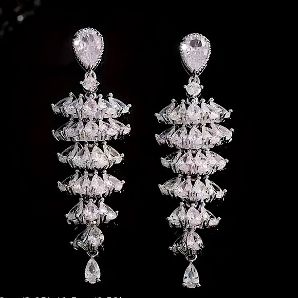 Tree Design Zircon Dangle Earrings, Wedding, Bridal, Anniversary - Picture 3 of 6